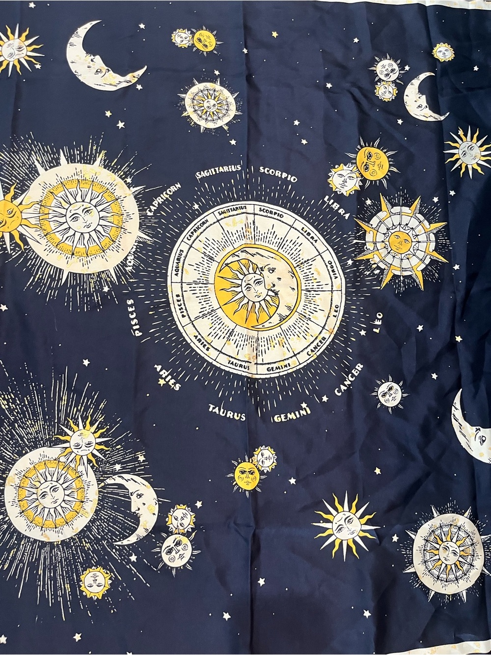 Silk Zodiac Print Scarf Hand Rolled Hammer 37 X 37 - Picture 3 of 5